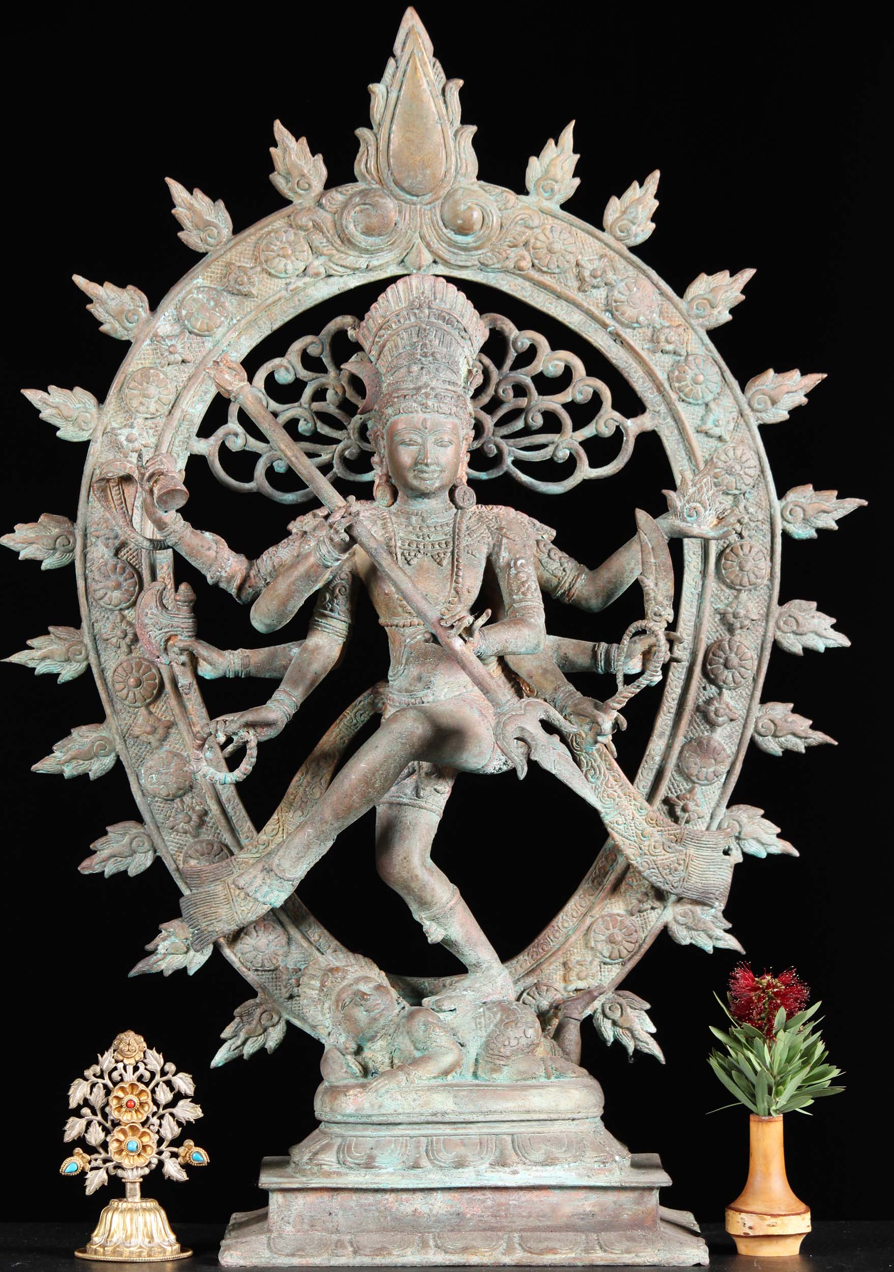 Balinese Brass Nataraja Statue Holding Trident 28"