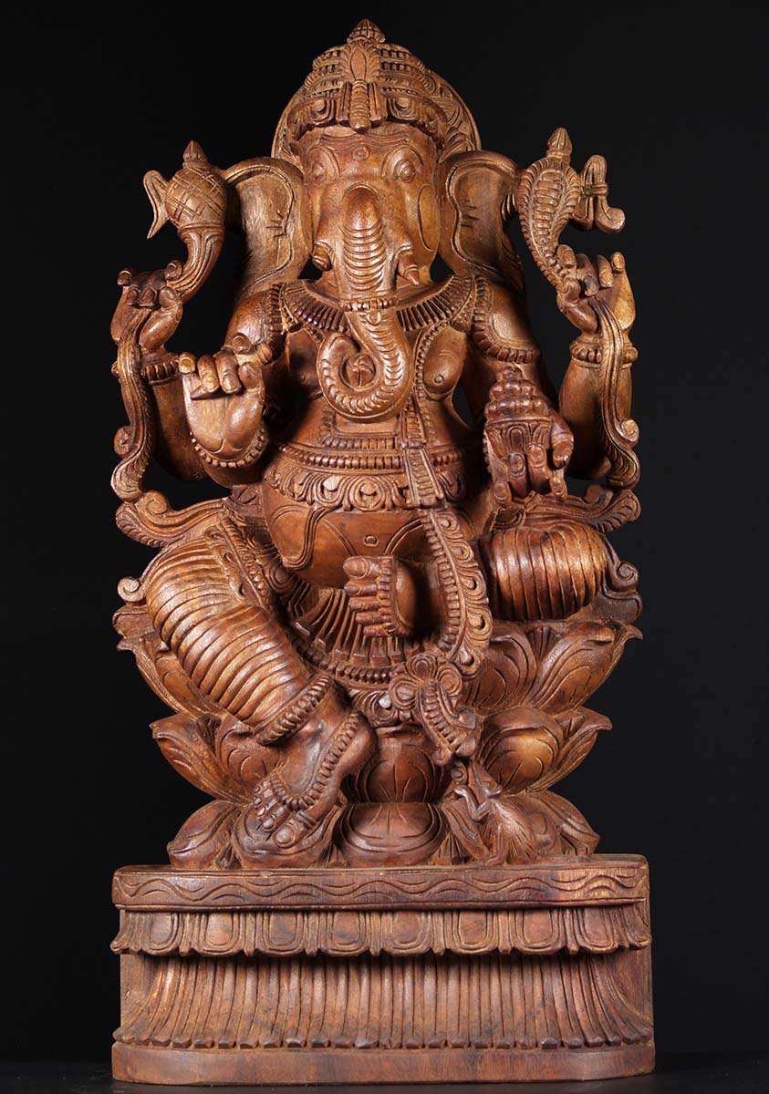 SOLD Natural Wood Seated Ganesha Statue 36