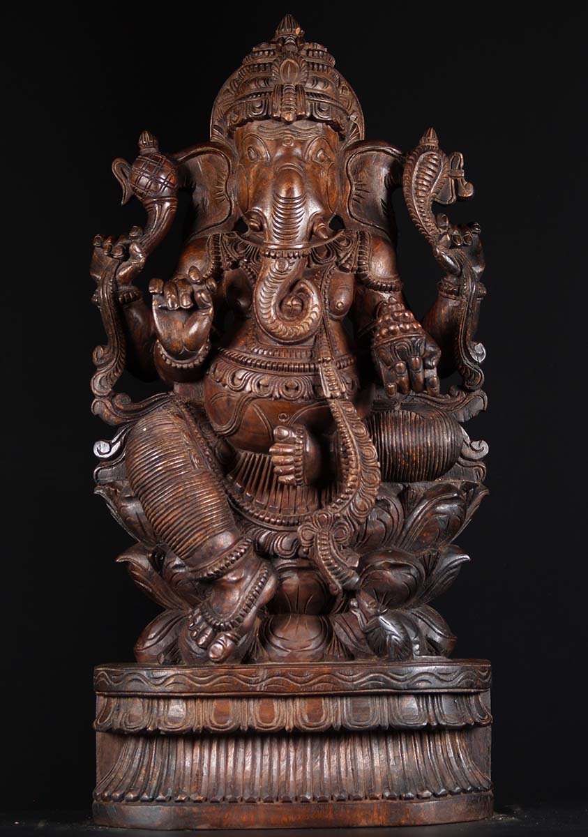 Wooden Seated Ganesha Carving 36"