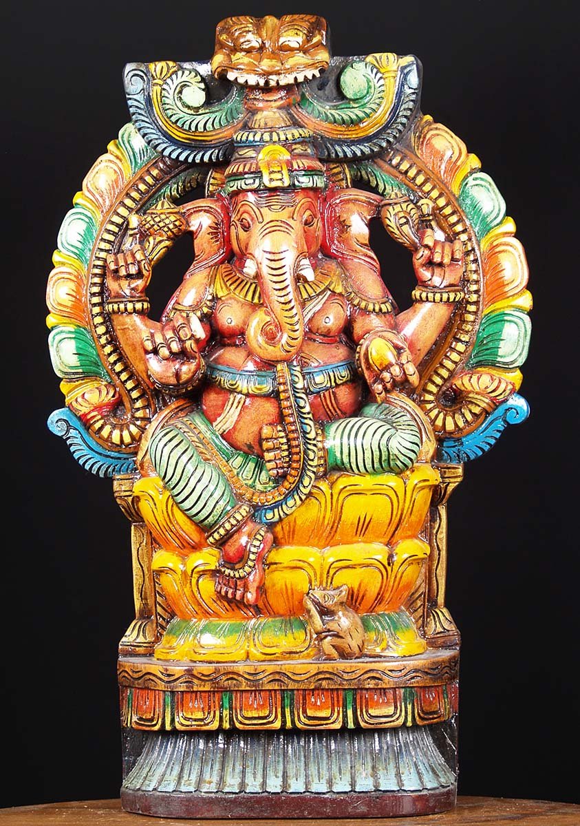 Wooden Painted Ganesh with Arch 24"