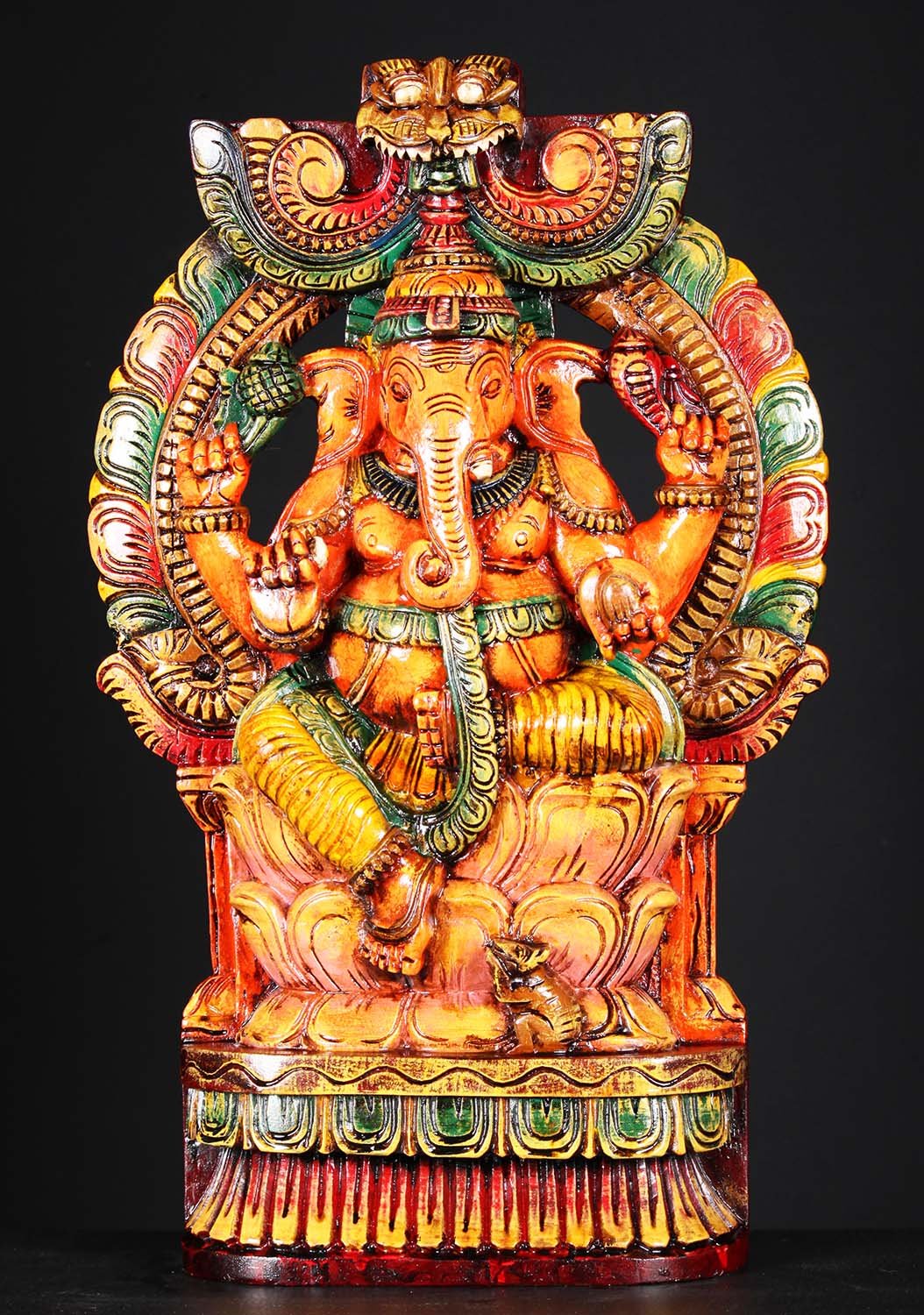 Wooden Painted Ganesha with Arch 24"