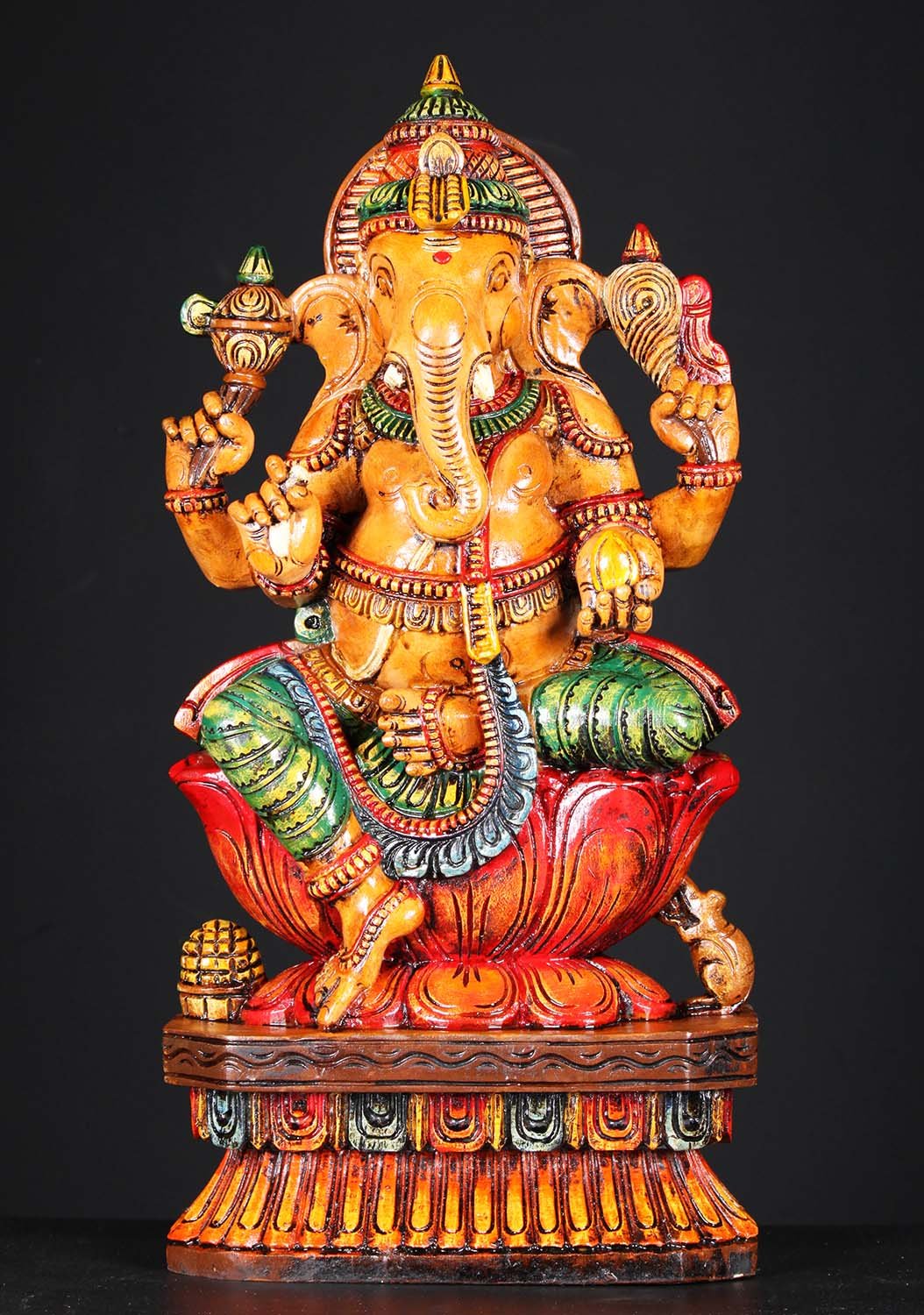 Wooden Painted Ganesha Statue 24"