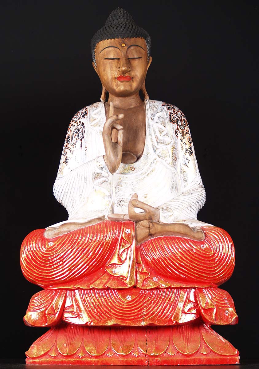 Wood Painted Teaching Buddha Statue 41"