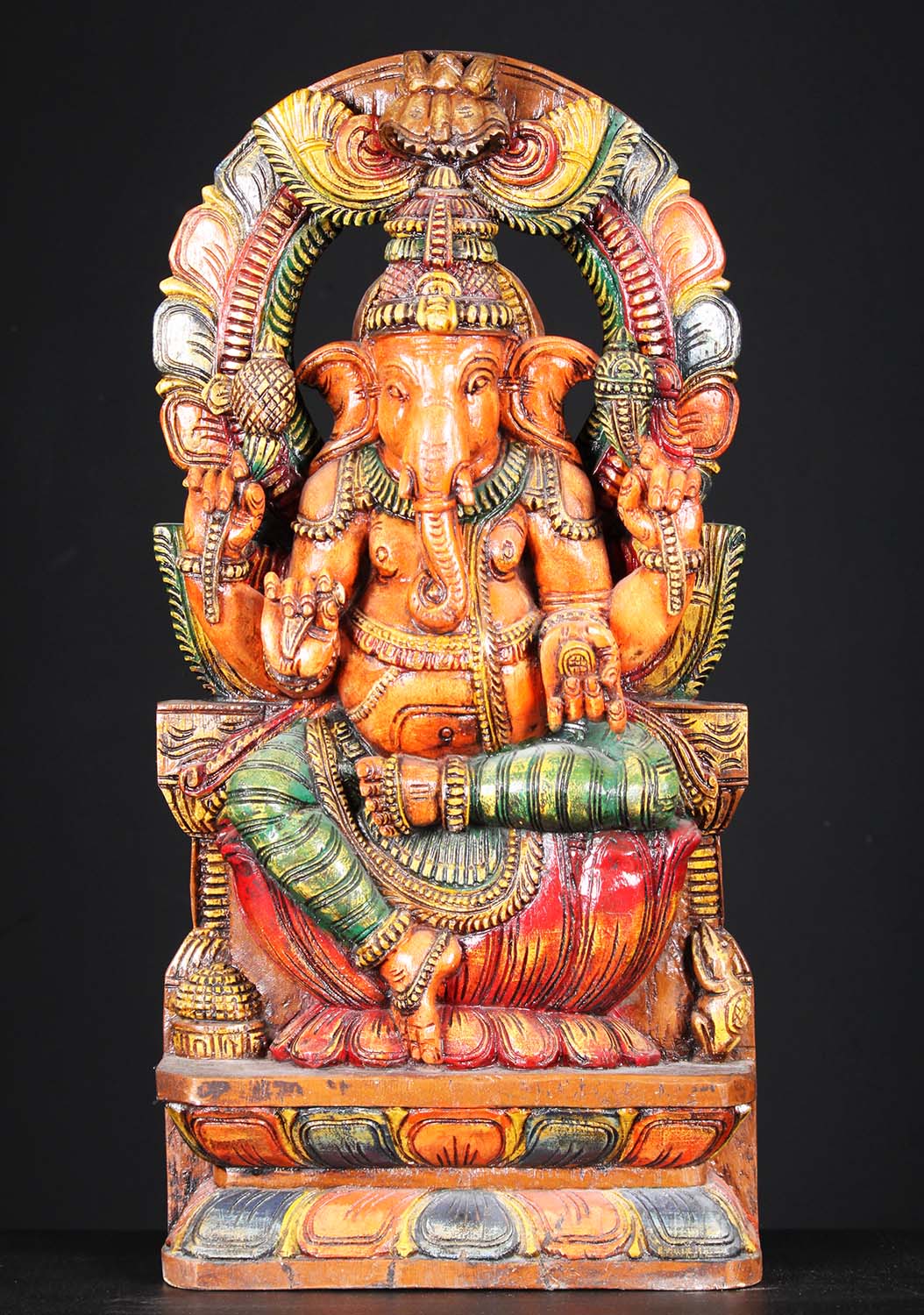 Wood Painted Ganesh Statue with Arch 24"