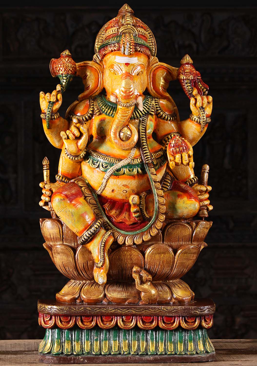 Wooden 6 Armed Ganesha Sculpture  36"