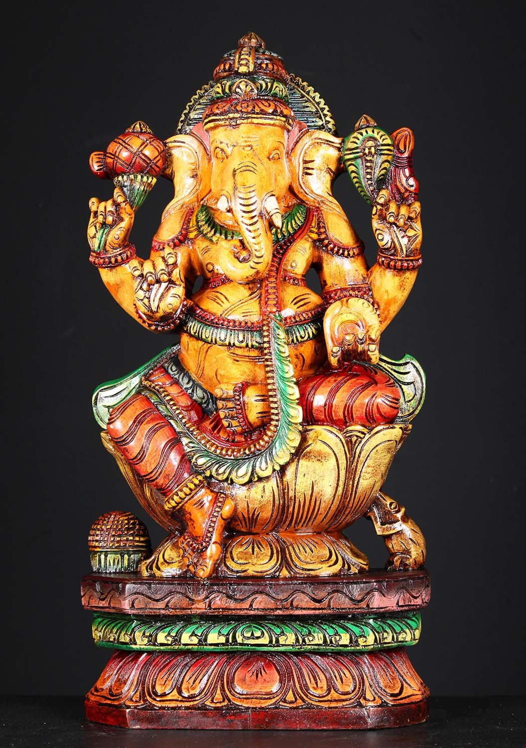 Wooden Painted Ganesh Statue 24"