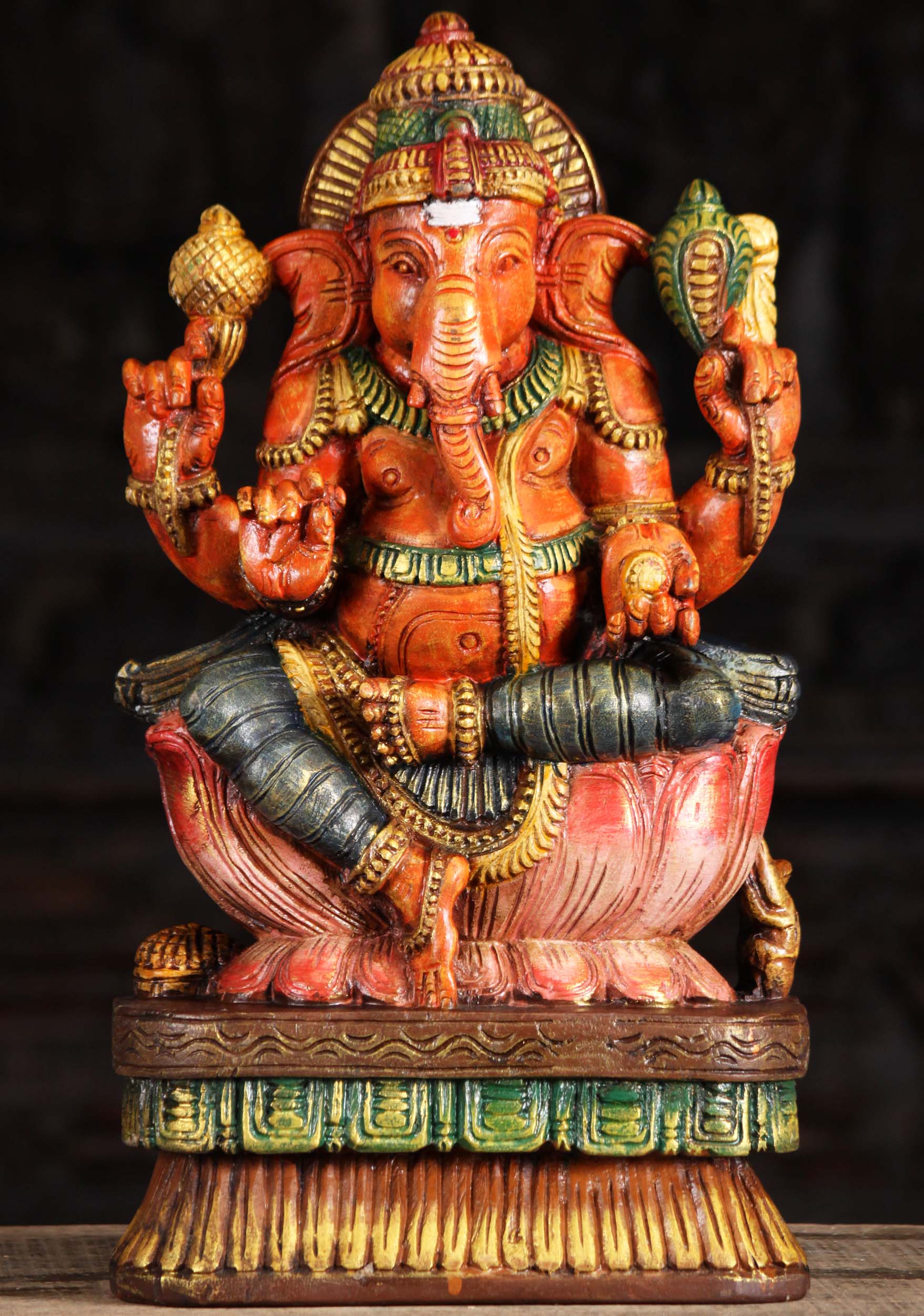 Wood Ganesha Statue Seated in Lalitasana 18"