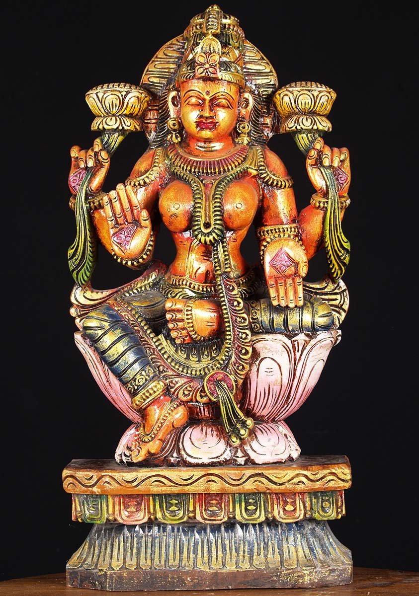 Wooden Painted Seated Lakshmi 24"