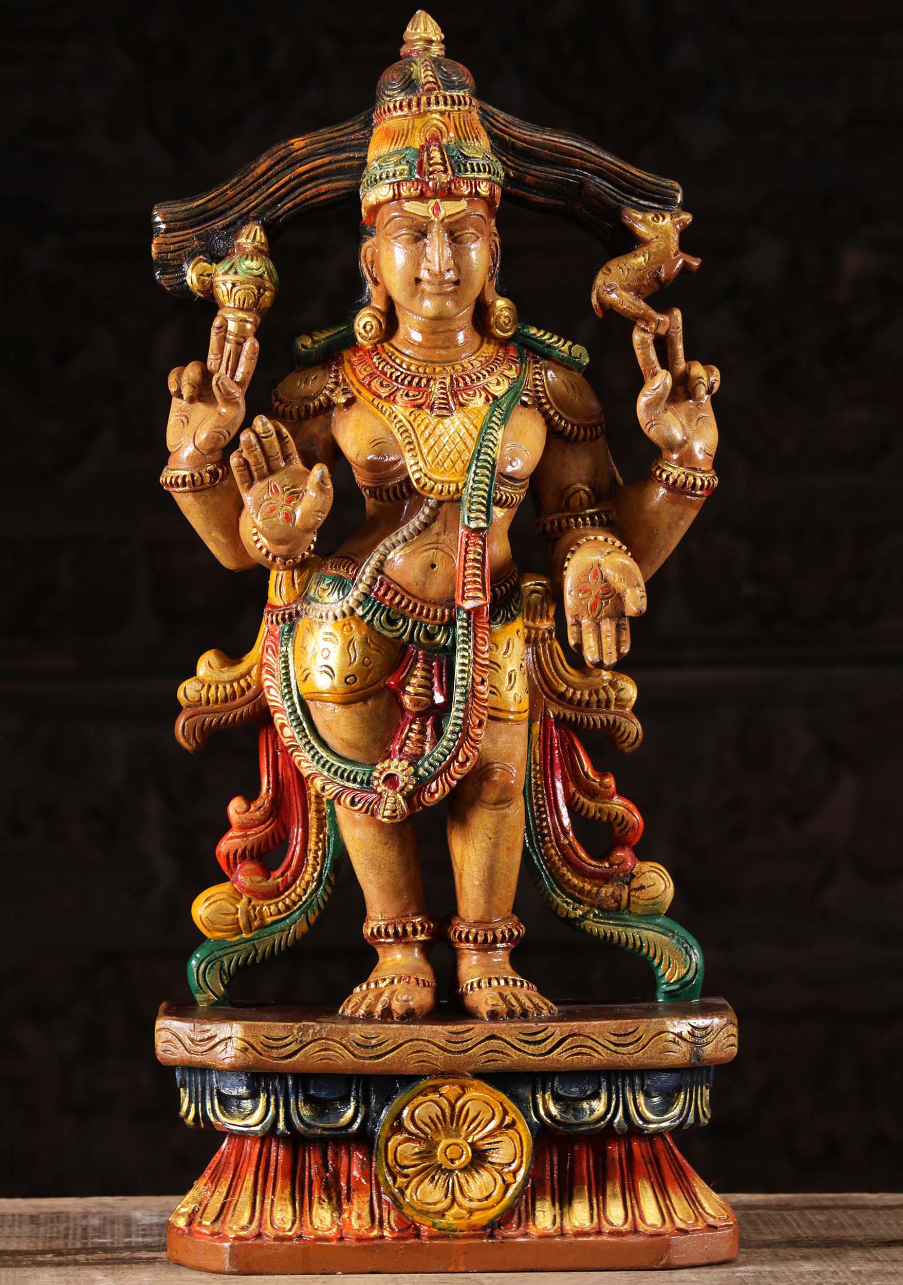 Wood Shiva Statue in Varada & Abhaya Mudras 24"