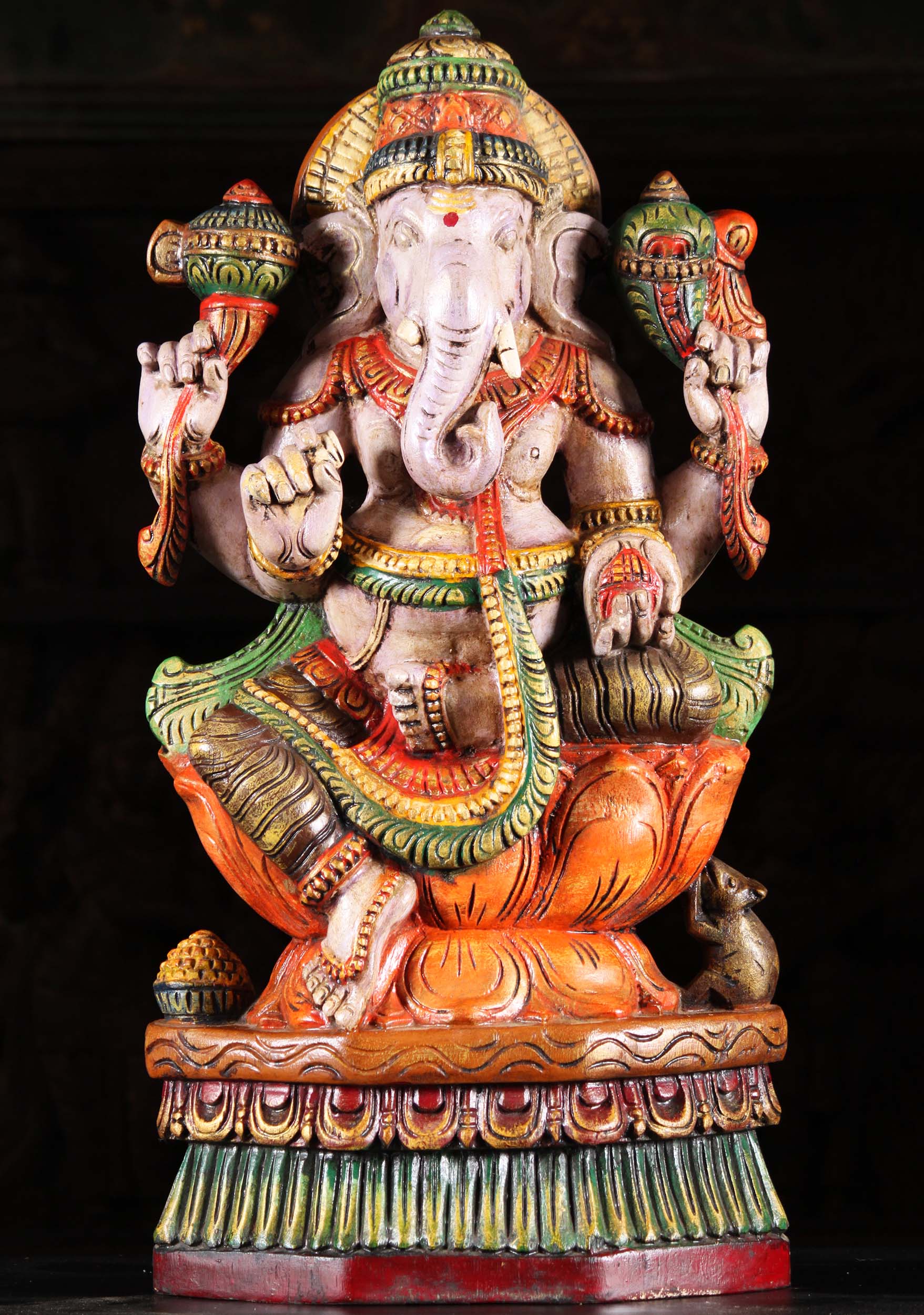 SOLD Painted Wood Ganapathi Sculpture 24