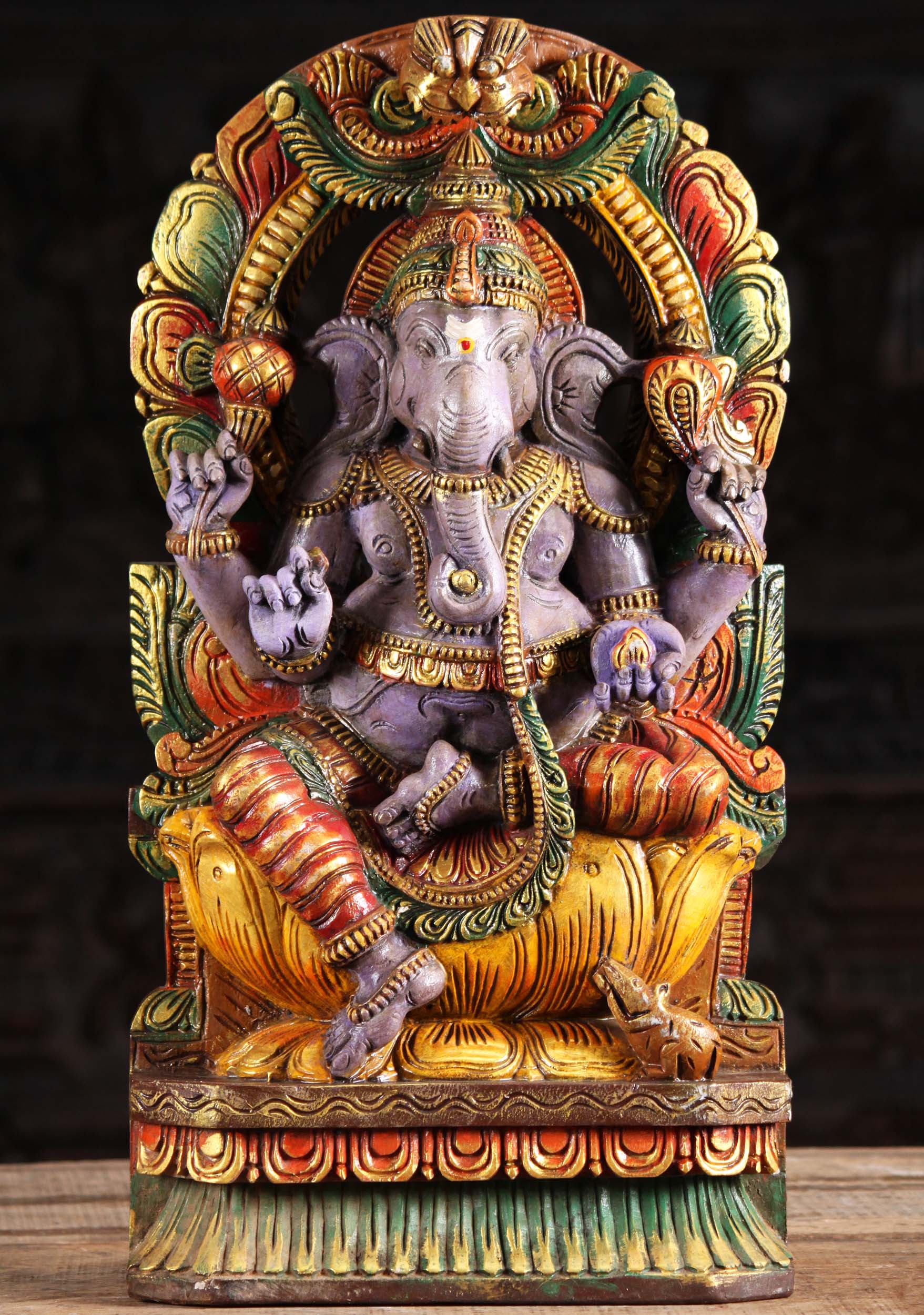 Wood Ganesh Statue with Arch Sculpture 24"