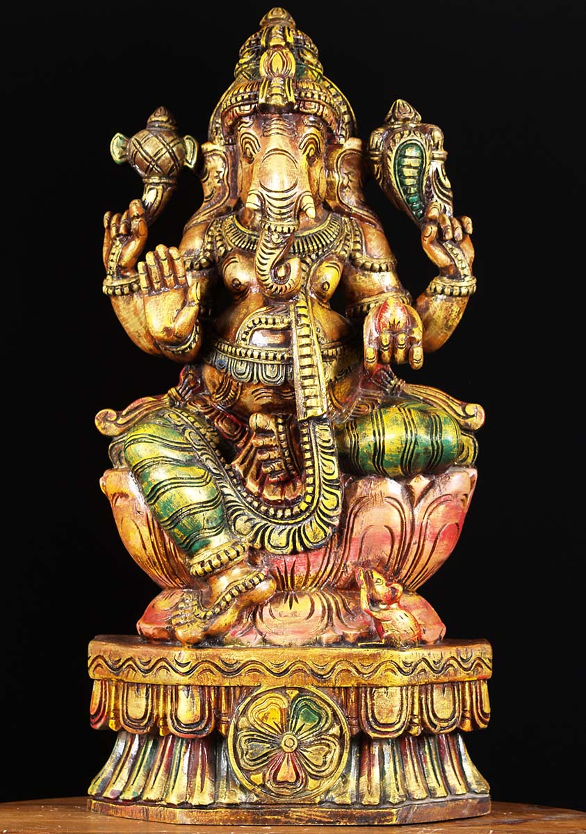 Painted Wood Ganesh Carving 24"