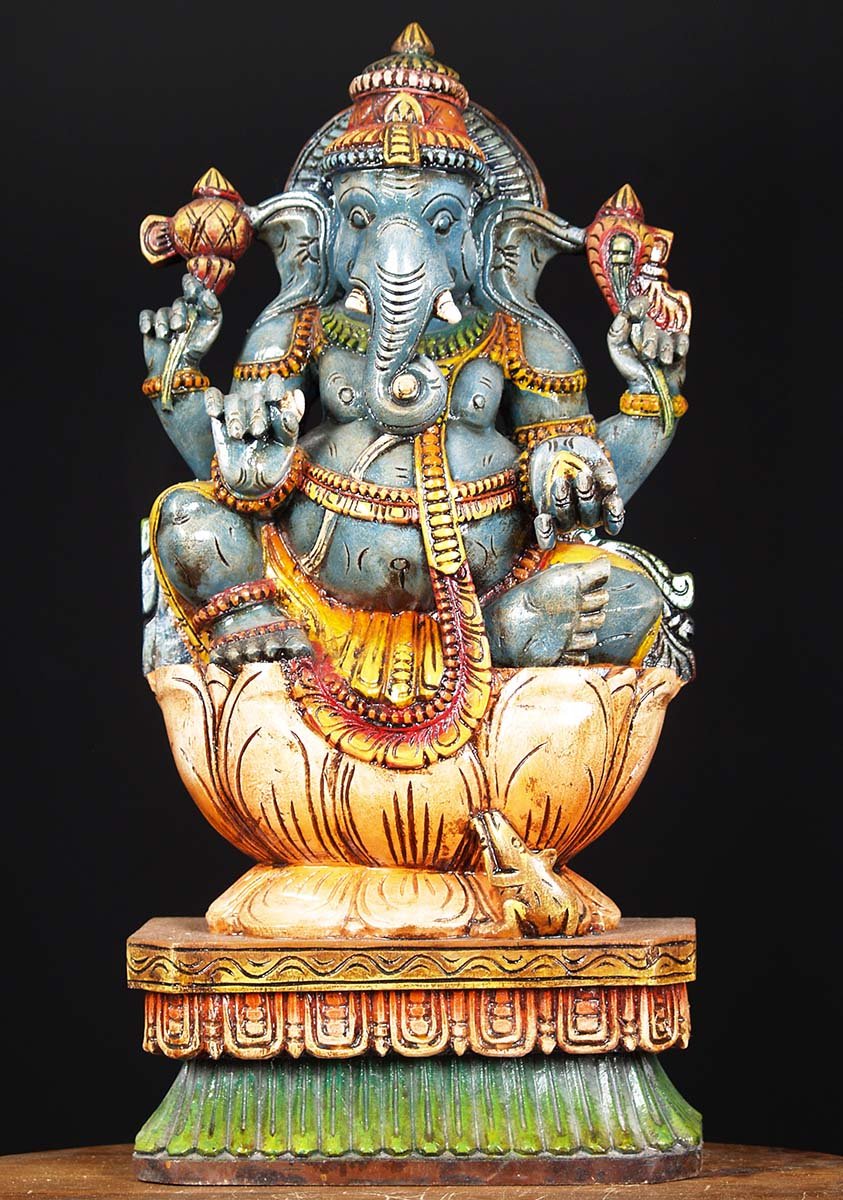 Painted Wood Ganesha Statue 24"