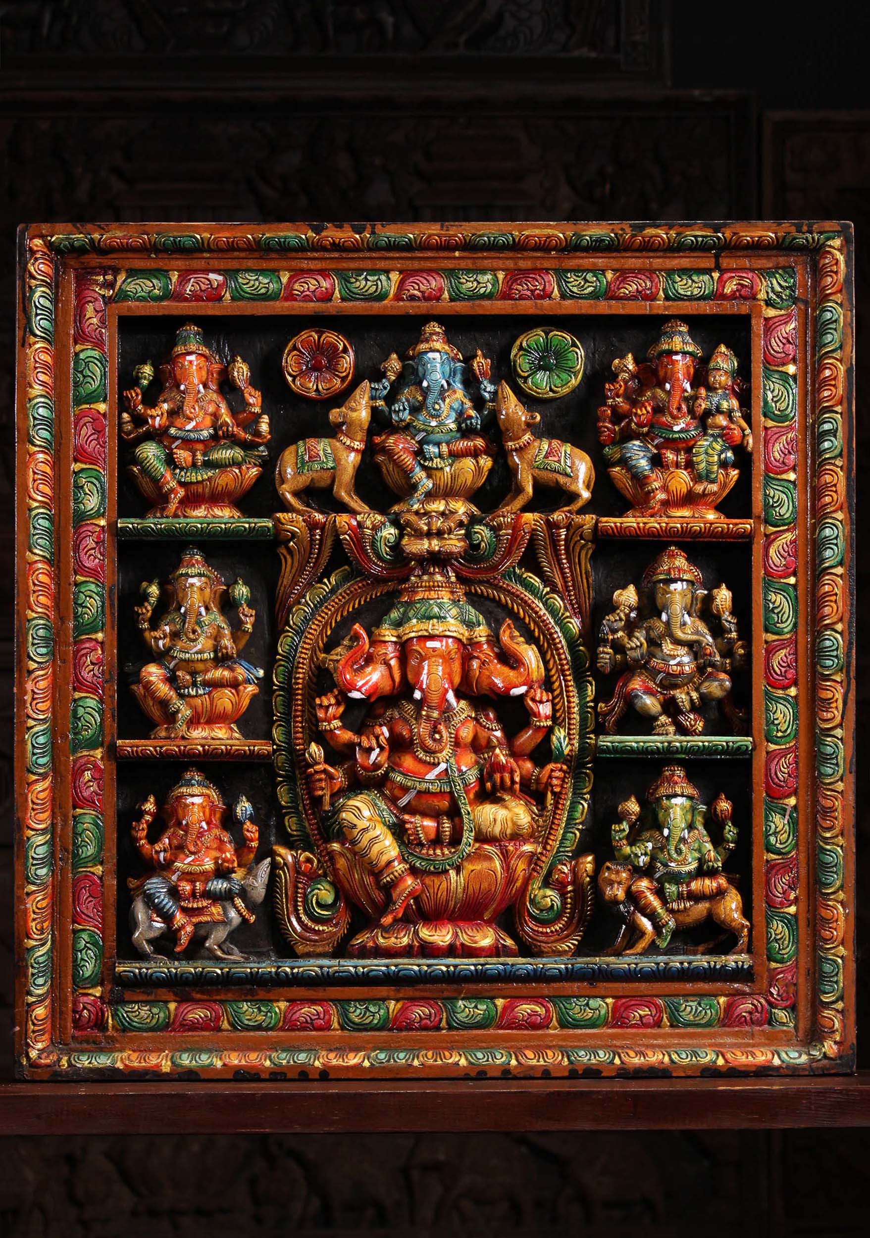 Hindu Wall Panel with 8 Forms of Ganesha 30.5"