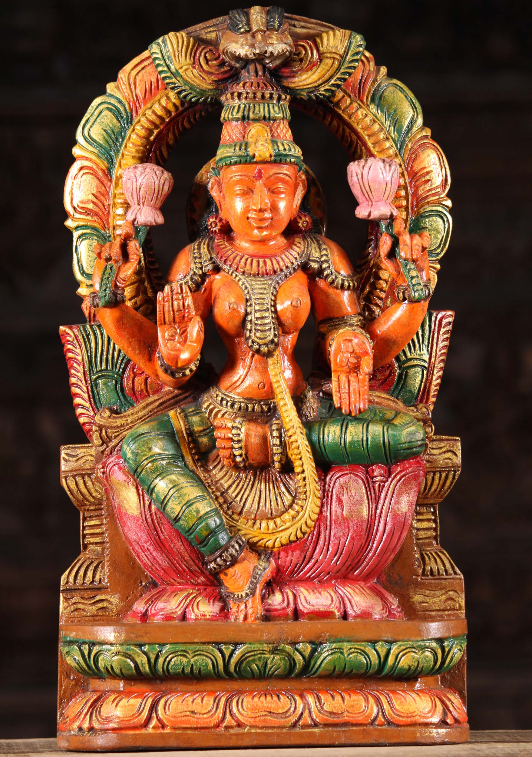 Wood Lakshmi Statue with Mahakala Arch 18"