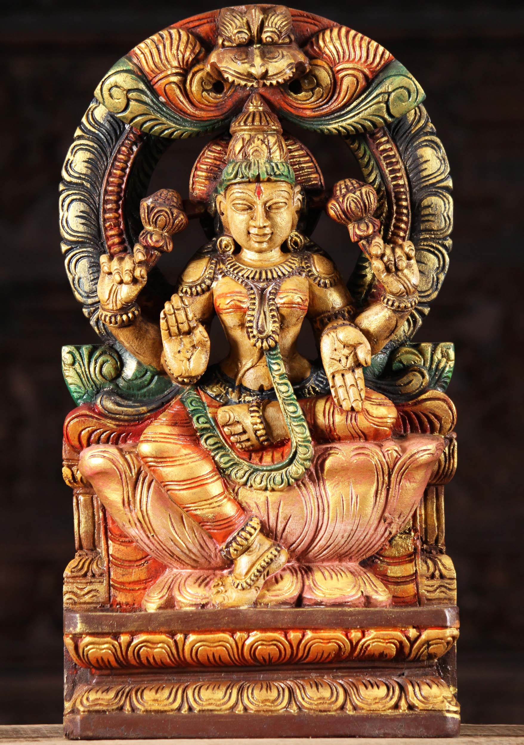 Painted Wood Lakshmi Arch Sculpture 18"