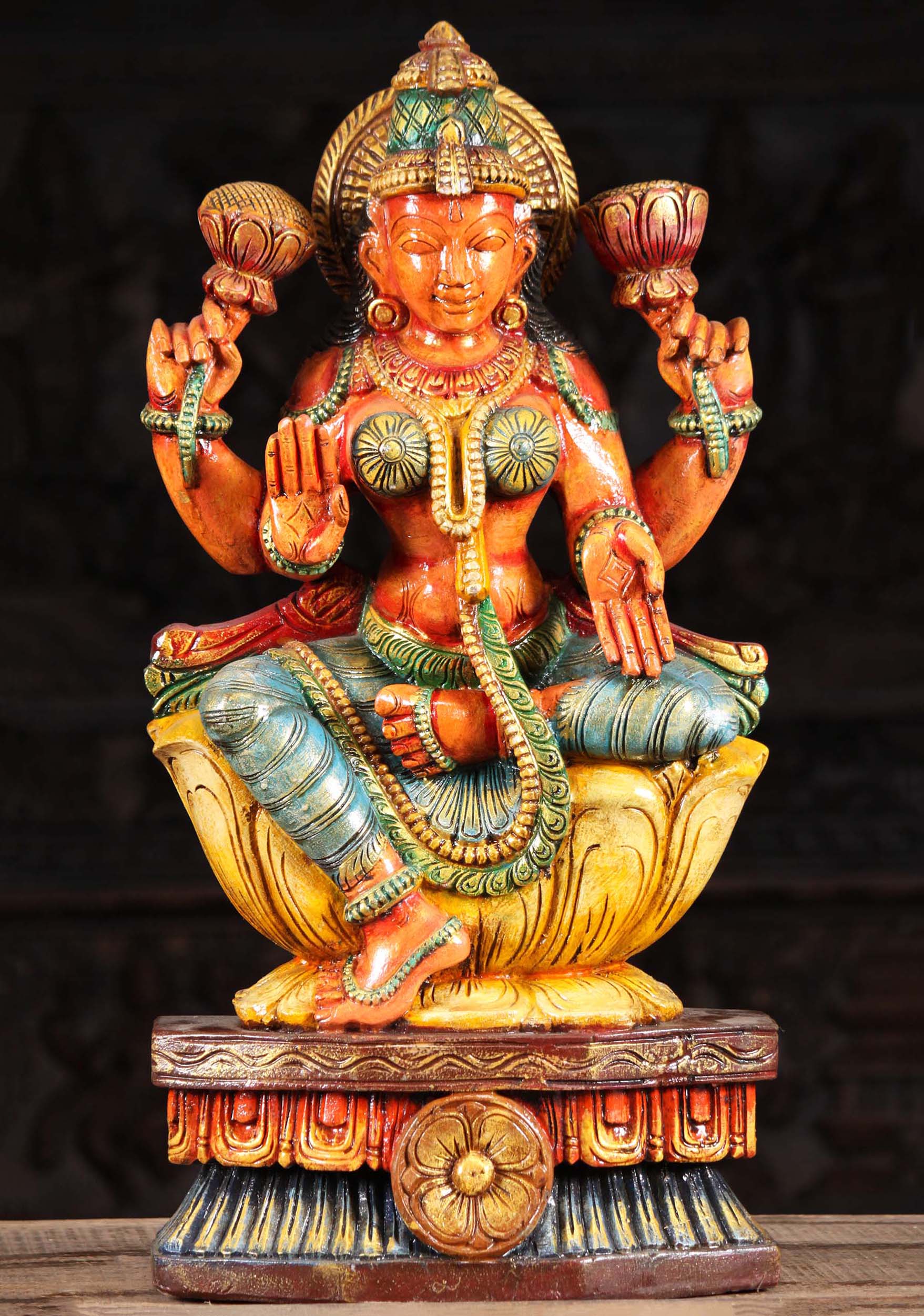 Painted Wood Lakshmi Sculpture 24"