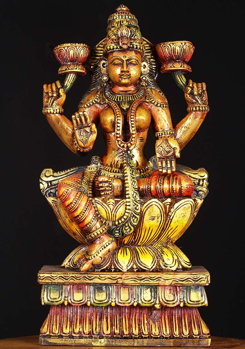 Painted Wood Lakshmi Statue 24"