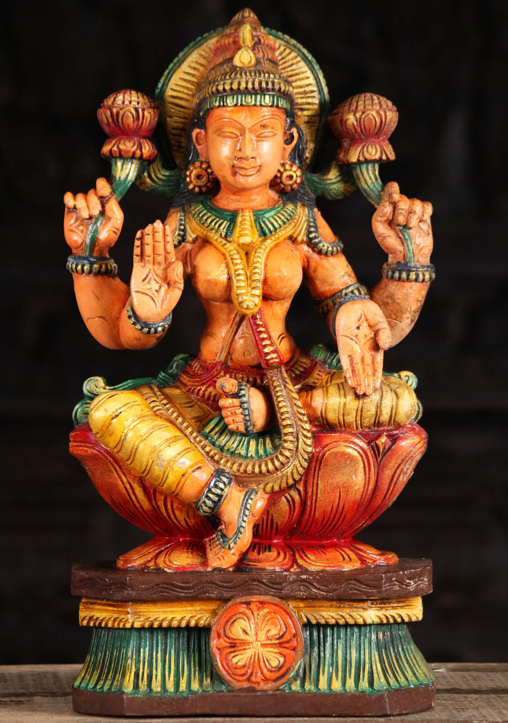 Wood Seated Lakshmi Goddess of Wealth 18"