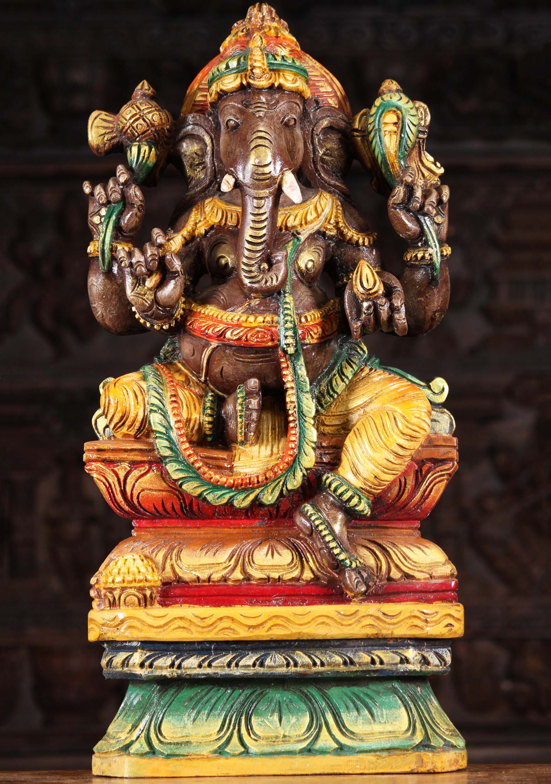 Wood Ganesh Seated in Lalitasana Position 24"