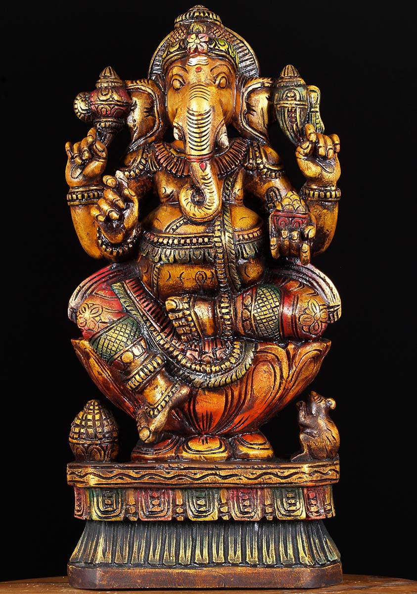 Painted Wooden Ganesh Carving 24"