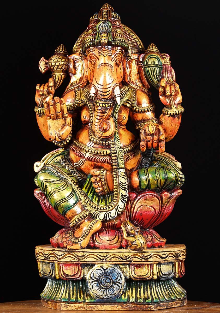 Painted Wooden Ganesha Carving 24"