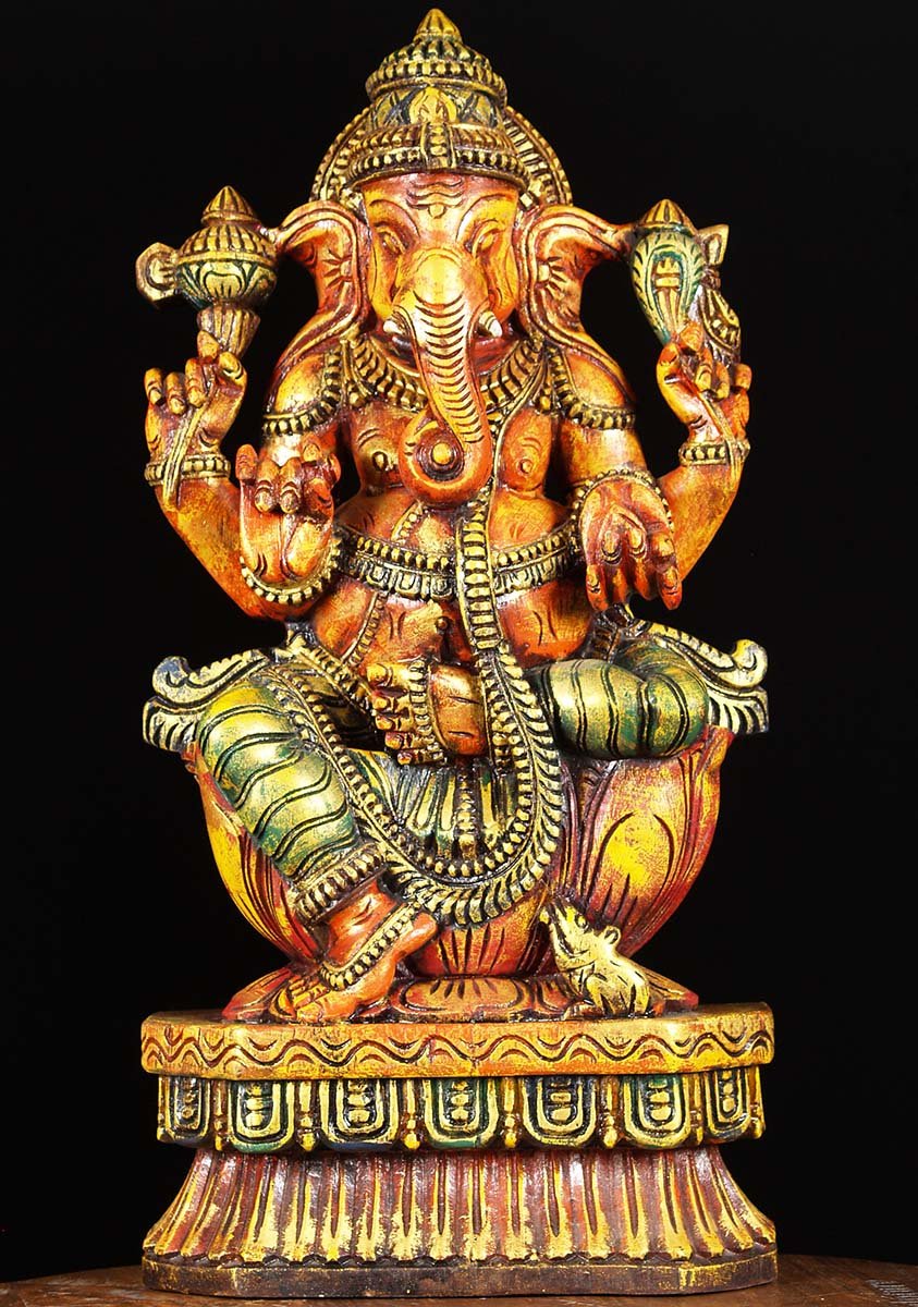 Painted Wooden Ganesha Statue 24"