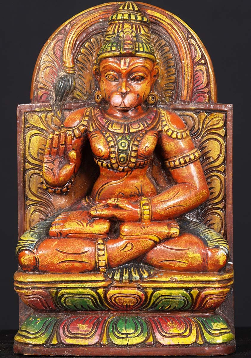 Wooden Painted Hanuman Statue 12"