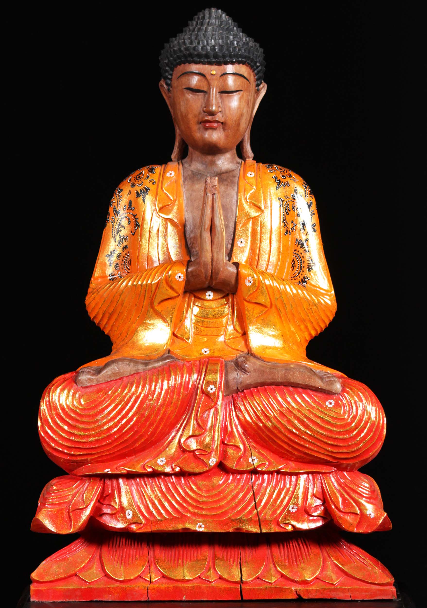 Wooden Painted Namaste Buddha Statue 32"