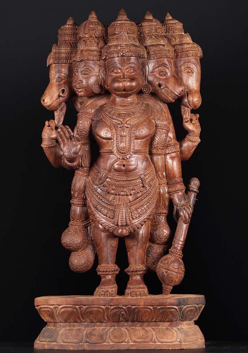 Panchamuhkti Hanuman Wood Statue 36"