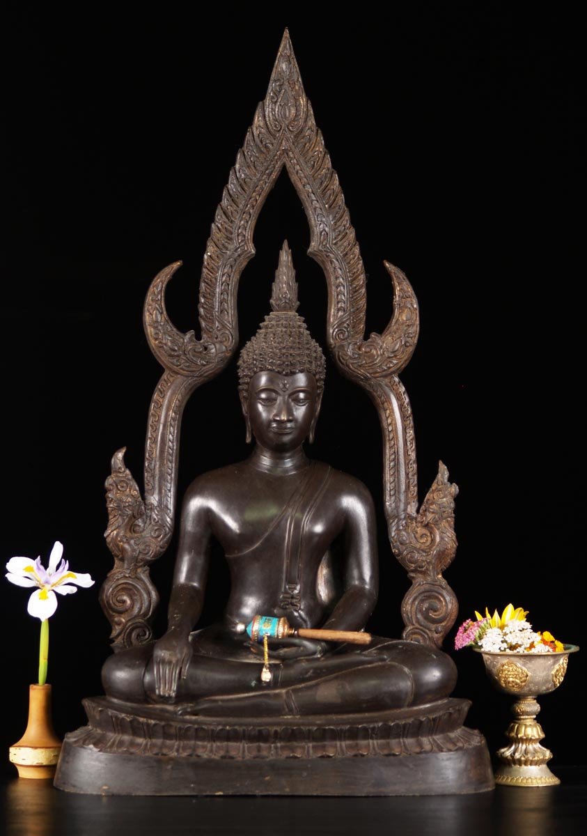 Brass Phitsanulok Fiery Arch Buddha Statue 24"