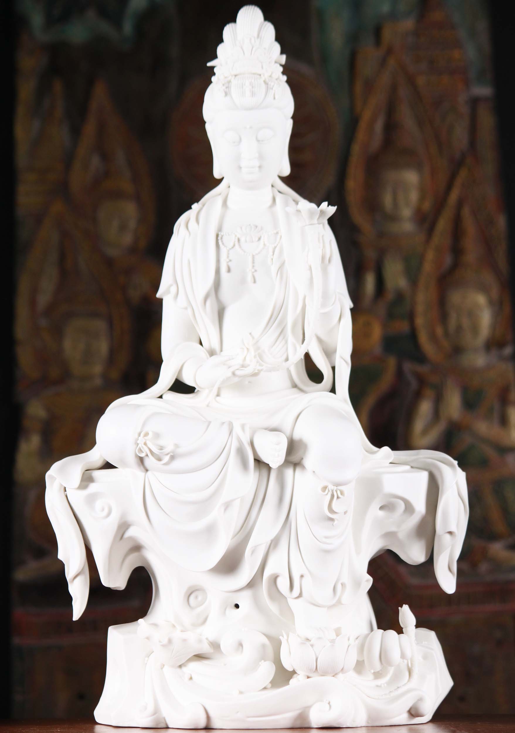 Porcelain Lotus Flower Kwan Yin Statue 20 103c12 Hindu Gods And Buddha Statues 