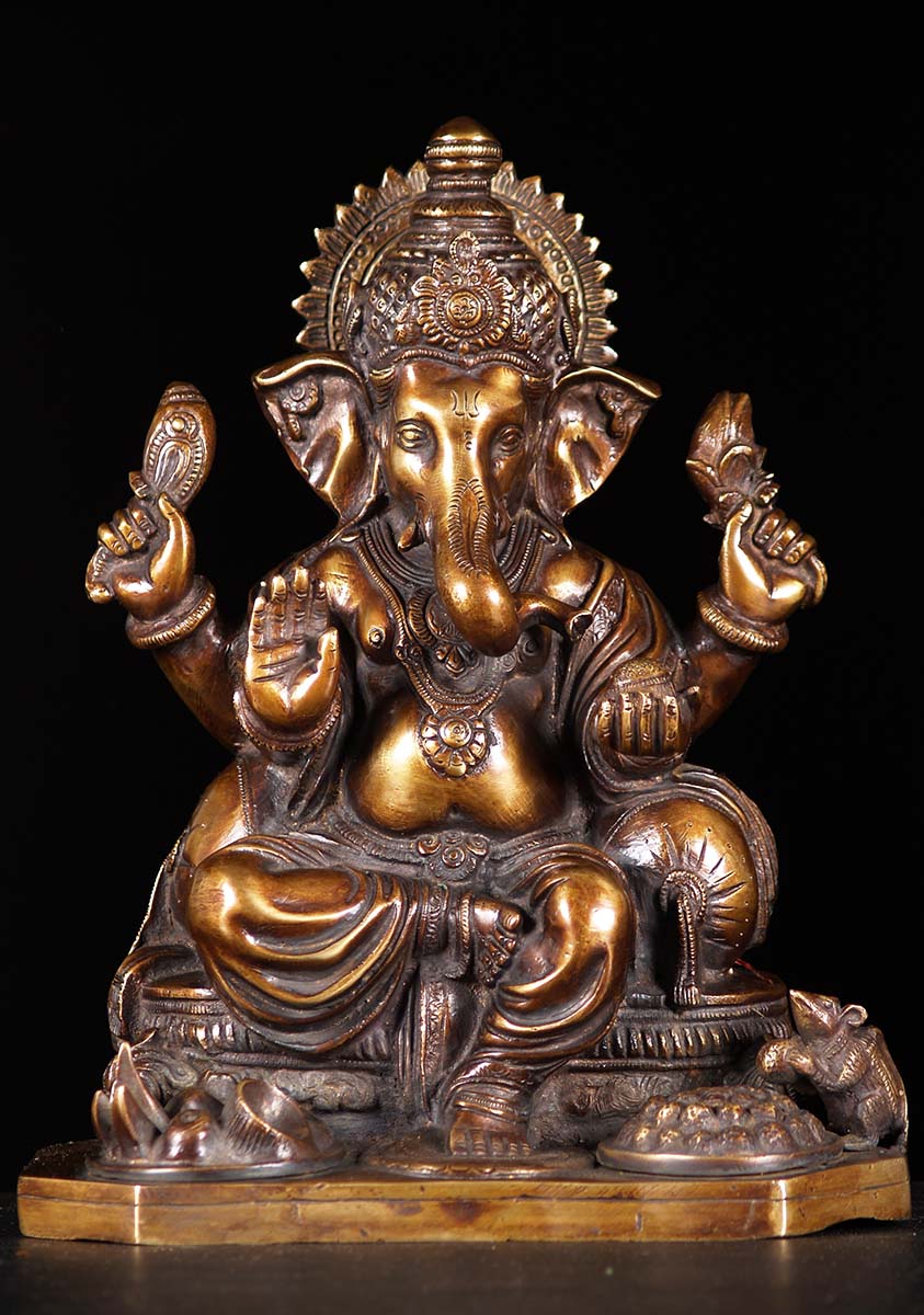 Brass Puja Ganesh Statue 12" (#61bs98z): Hindu Gods & Buddha Statues