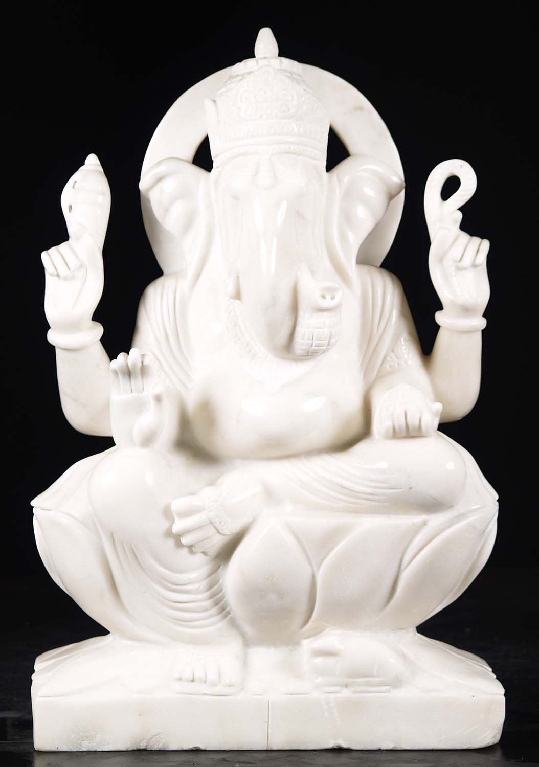 Large Pure White Marble Ganesh Sculpture 30"