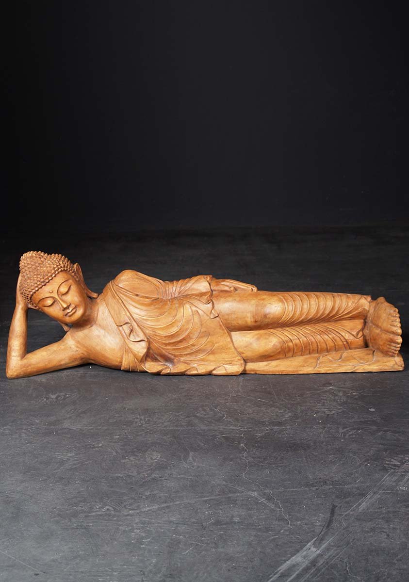 Wooden Reclining Buddha Statue 41"