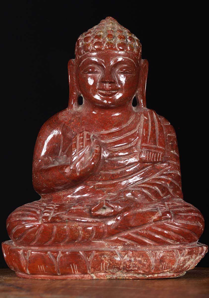 Red Jasper Crystal Teaching Buddha Statue 8"