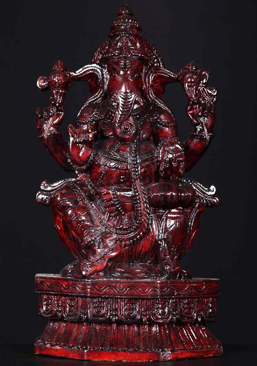 Wooden Red Ganesh Statue 18"