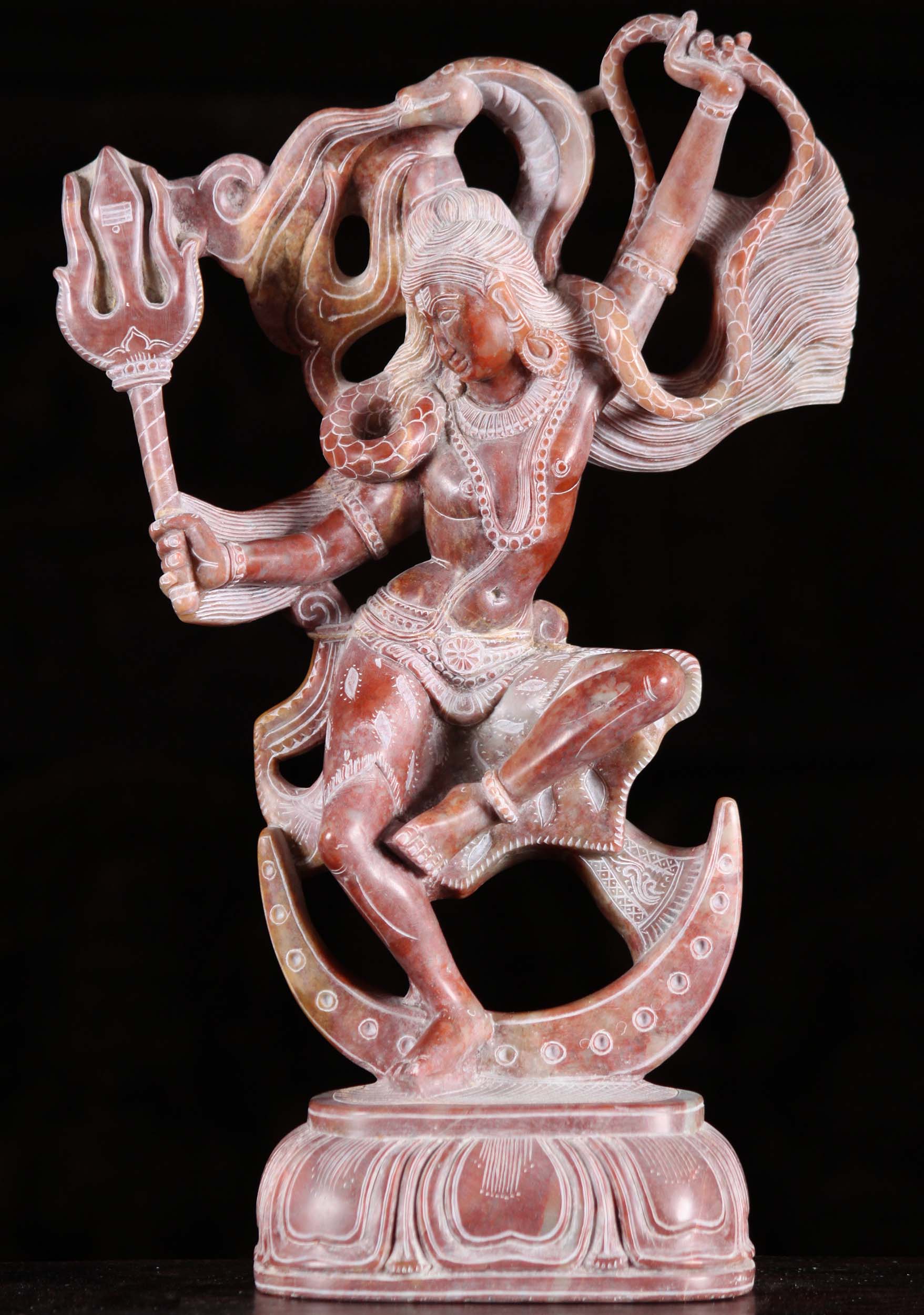 Red Marble Dancing Shiva With Trident Statue 14"