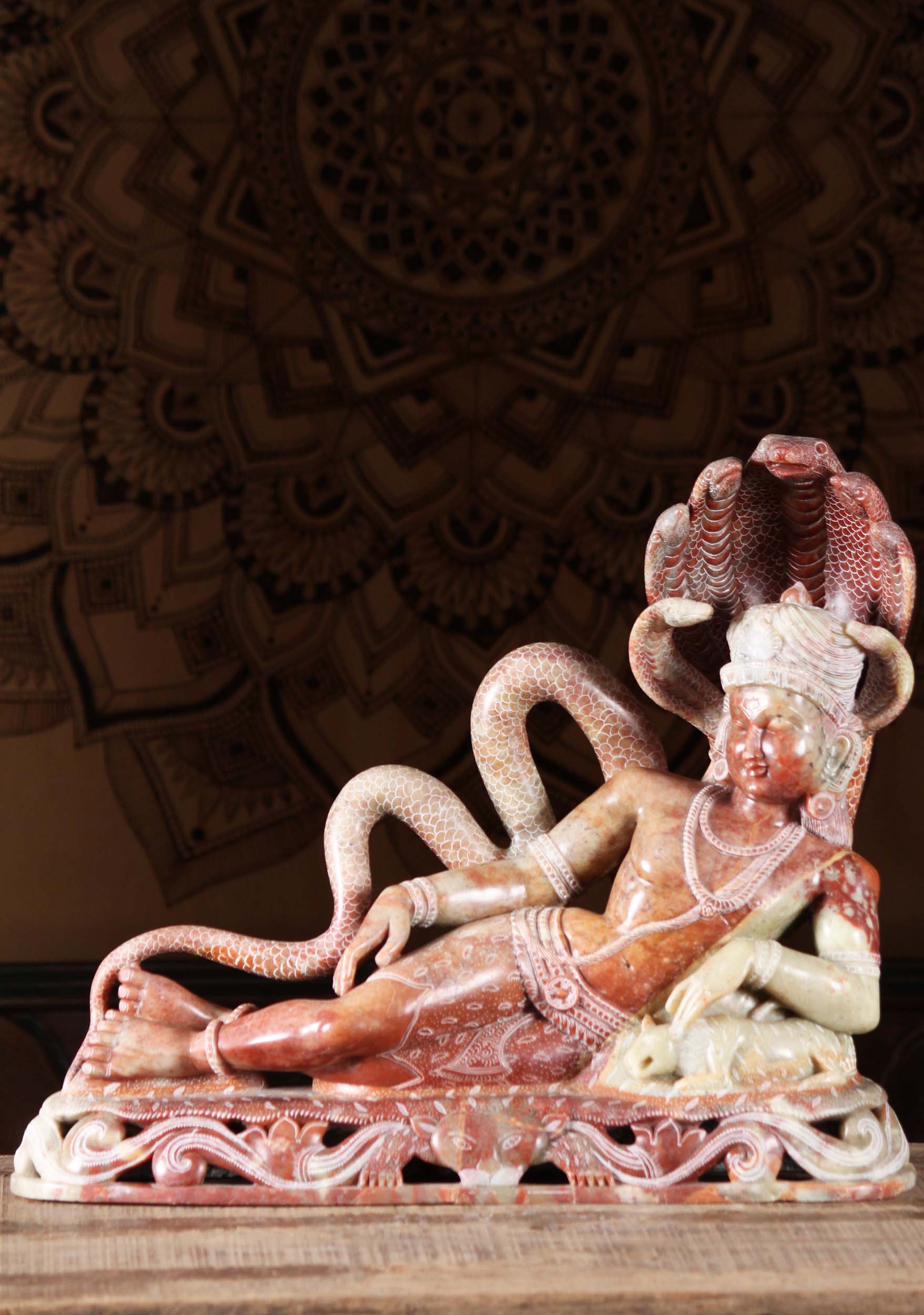 Marble Reclining Shiva Statue & 7 Headed Naga 18"