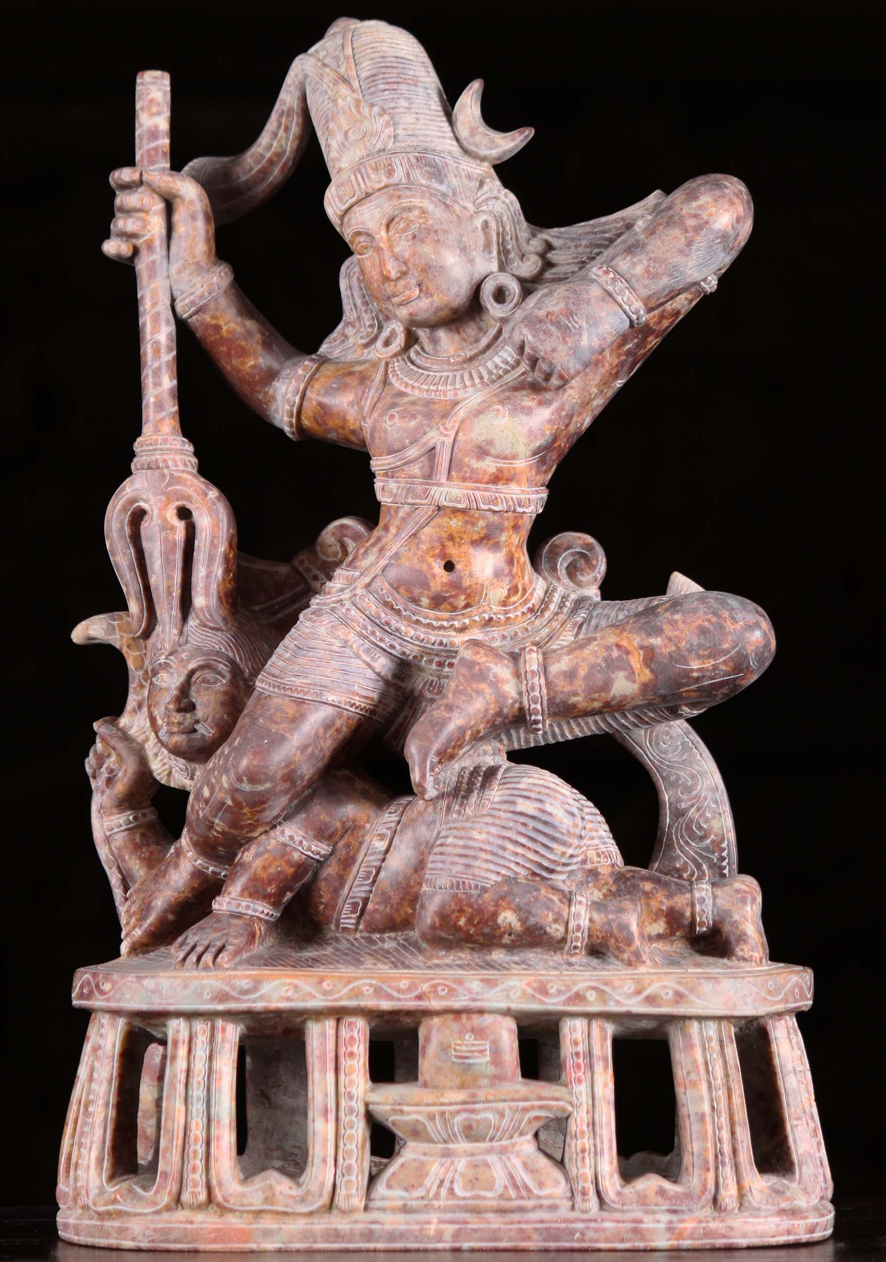 Red Marble Leaping Shiva on Dwarf Statue 13"