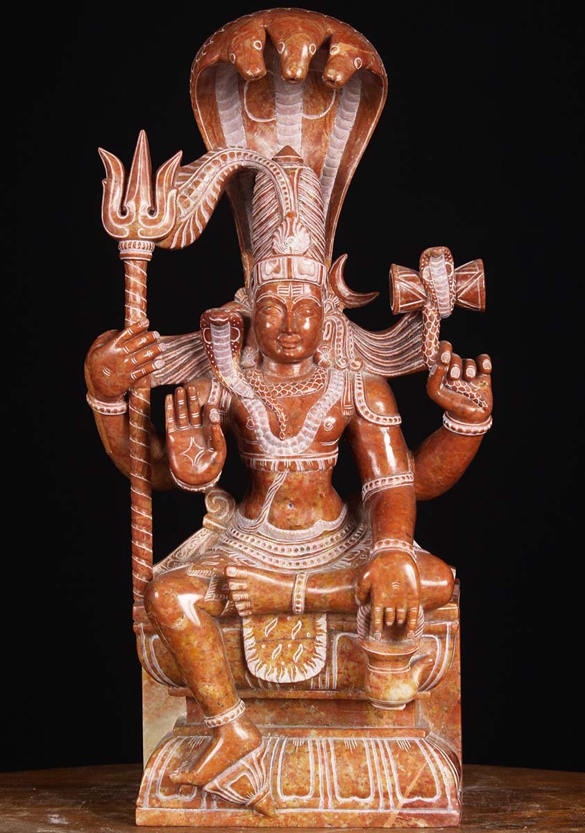 Red Marble Shiva with Trident 16"