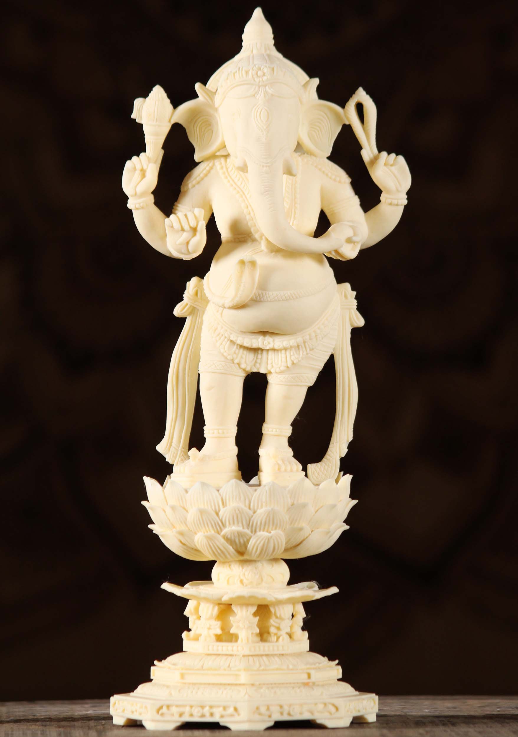 Resin Standing Ganesh Statue on Lotus Base 12"