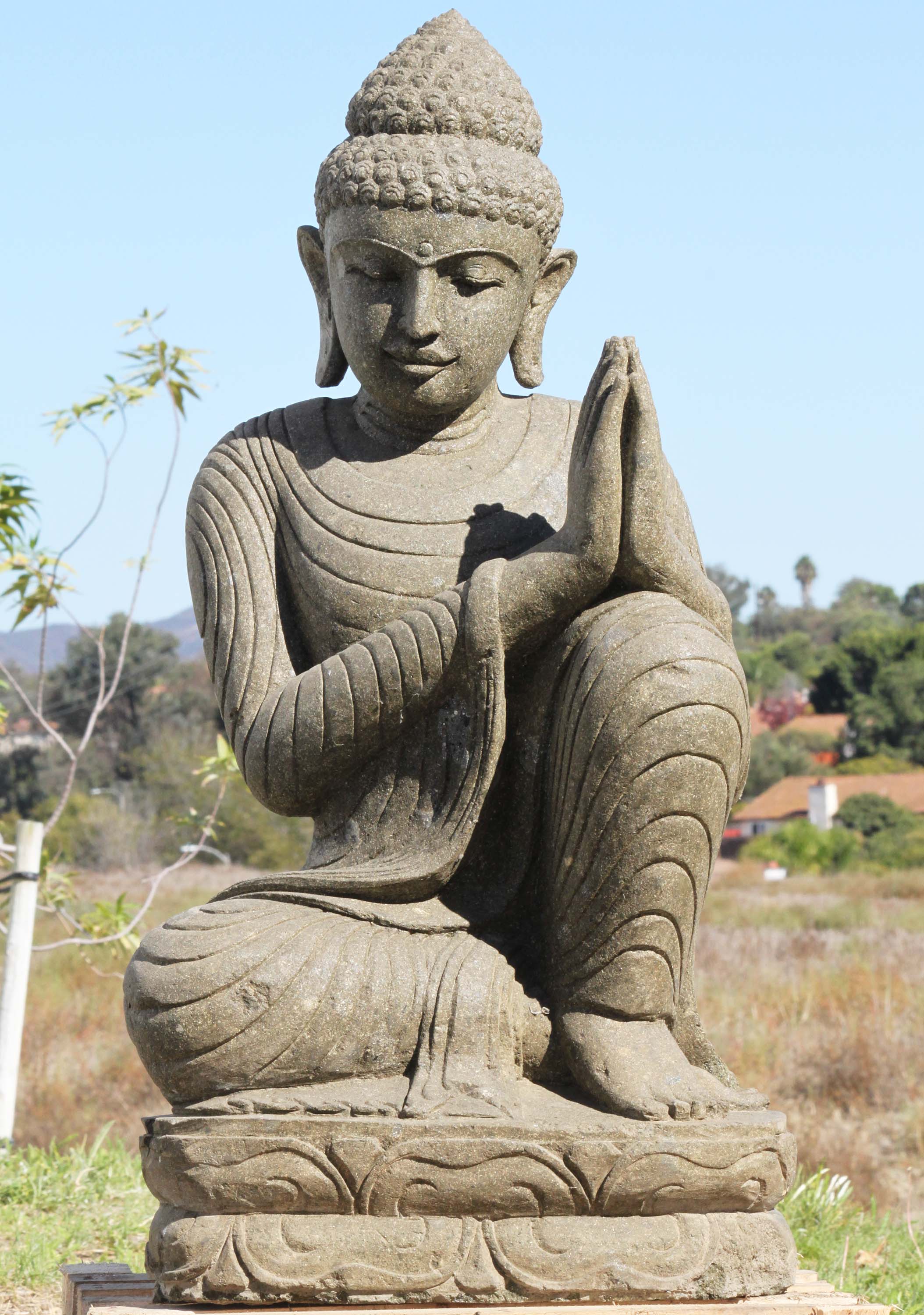 Stone Resting Namaste Buddha Statue 40"