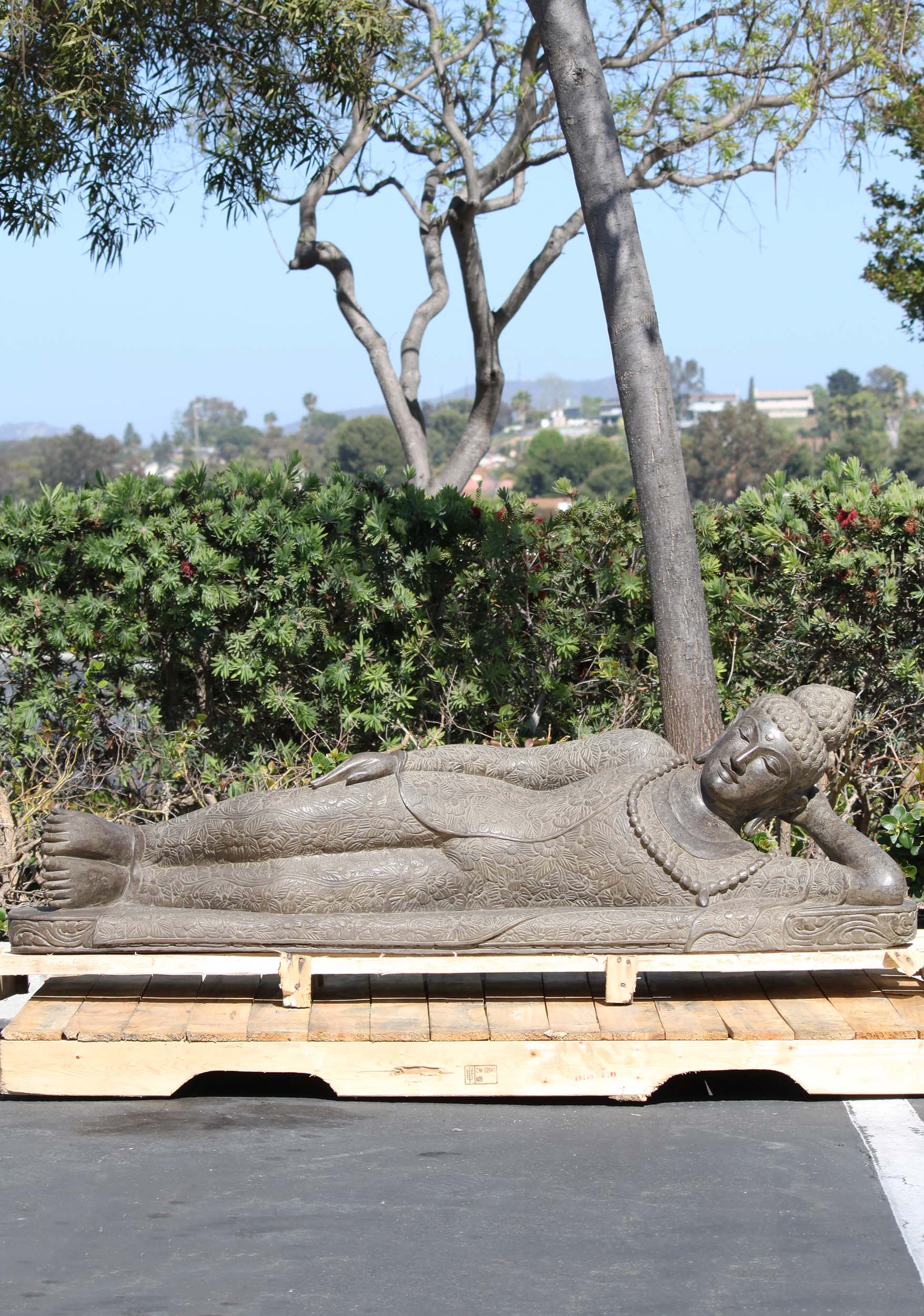 Stone Reclining Buddha Wearing Mala Beads 60"