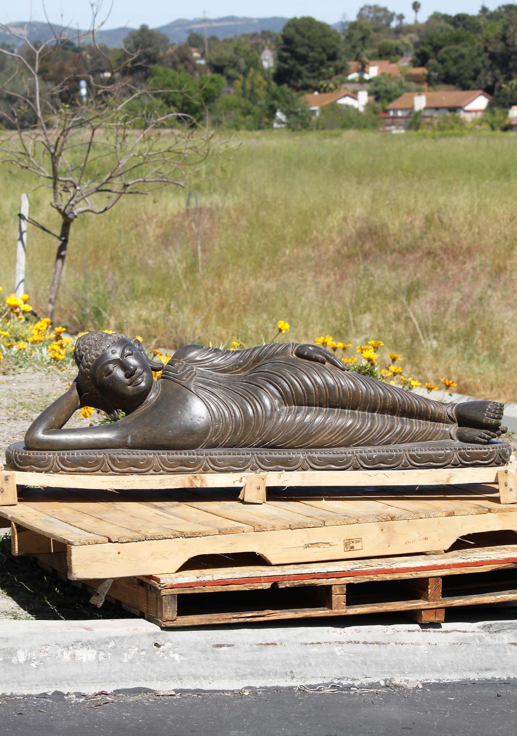 Stone Reclining Garden Buddha Sculpture Also Known as the Sleeping or Laying Buddha 54"