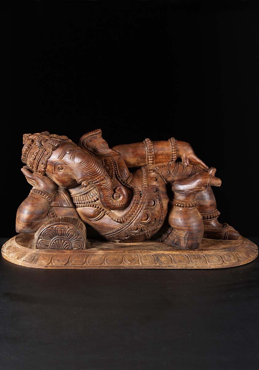 Resting Wooden Ganesh Carving 26"