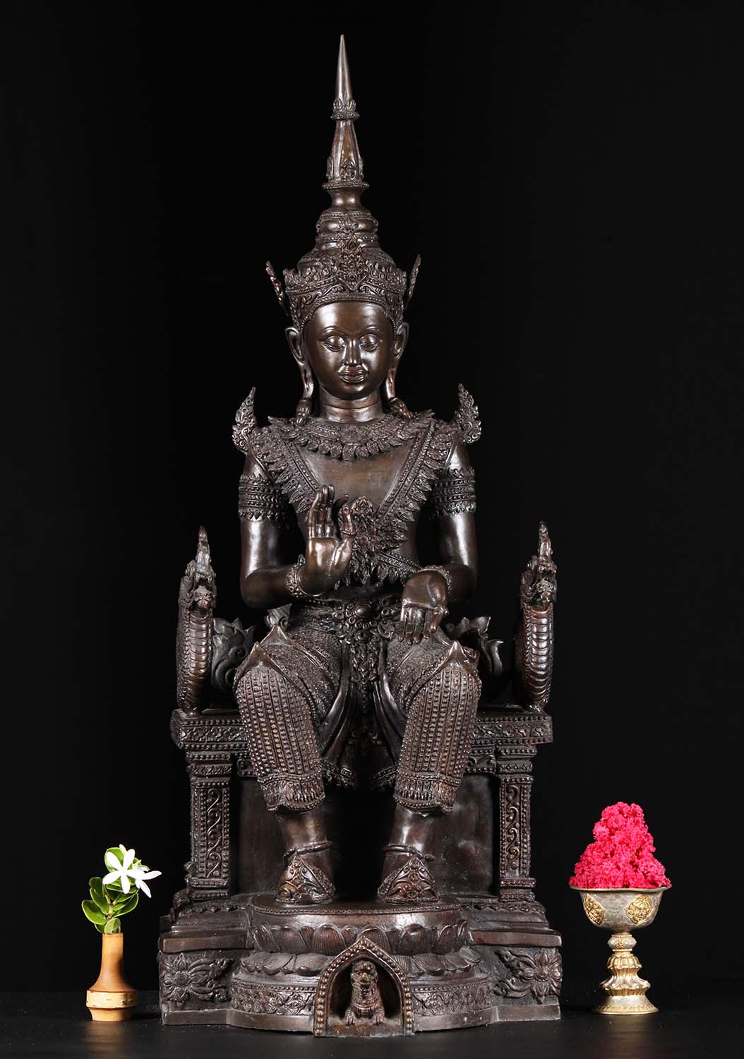 Thai Buddha Statue Seated On Dragon Throne 35"