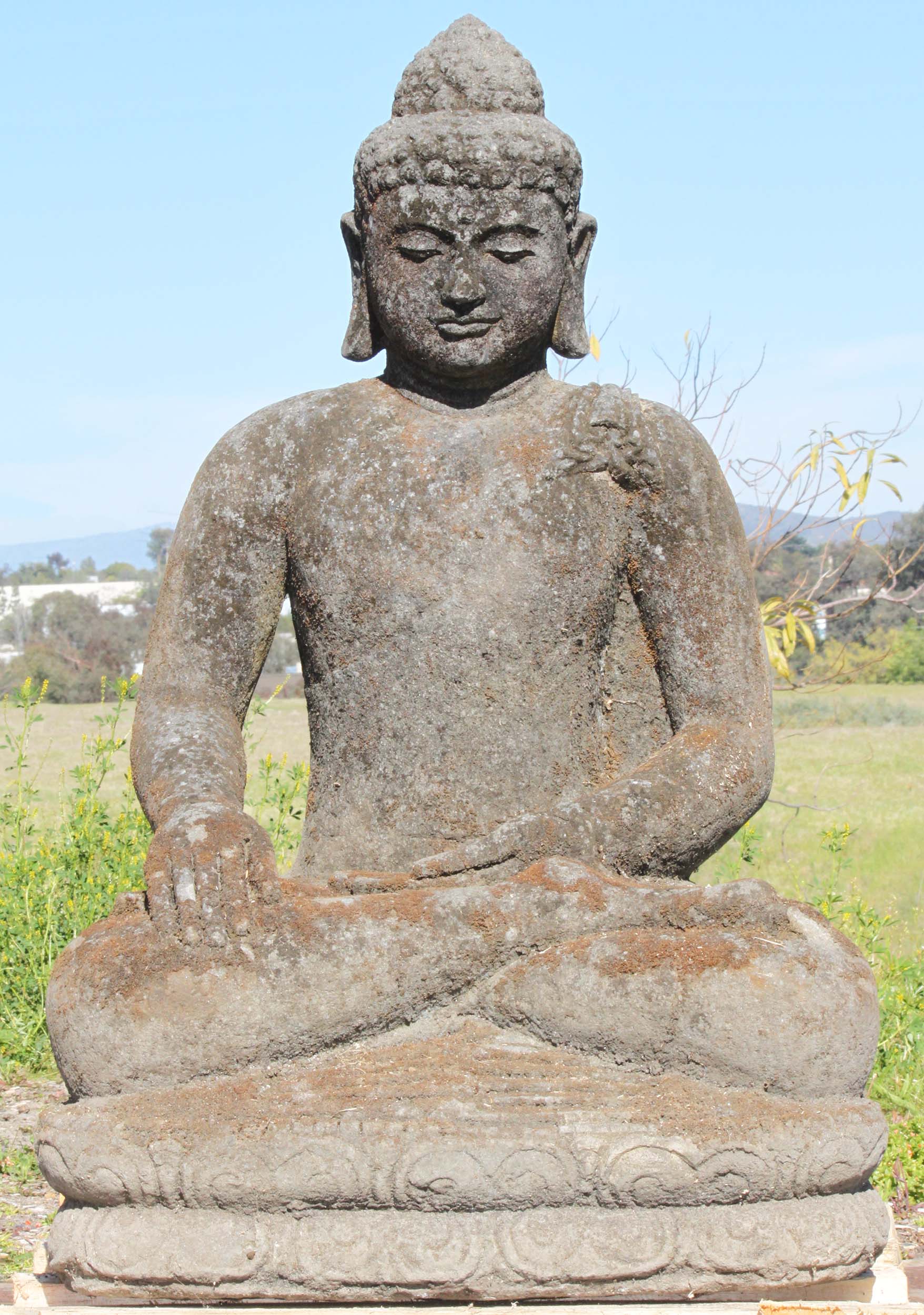 Stone Rustic Buddha Statue With Moss 40"