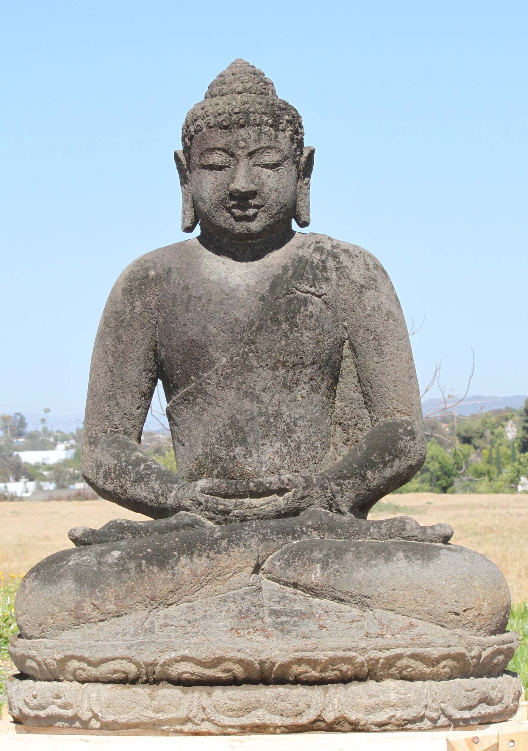 Stone Meditating Buddha Covered in Moss 35"