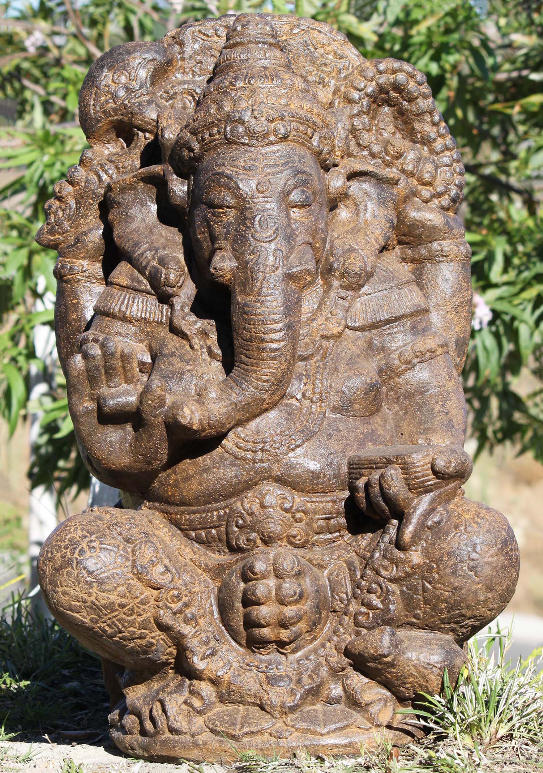 SOLD Stone Seated Abhaya Ganesha Garden Statue 32